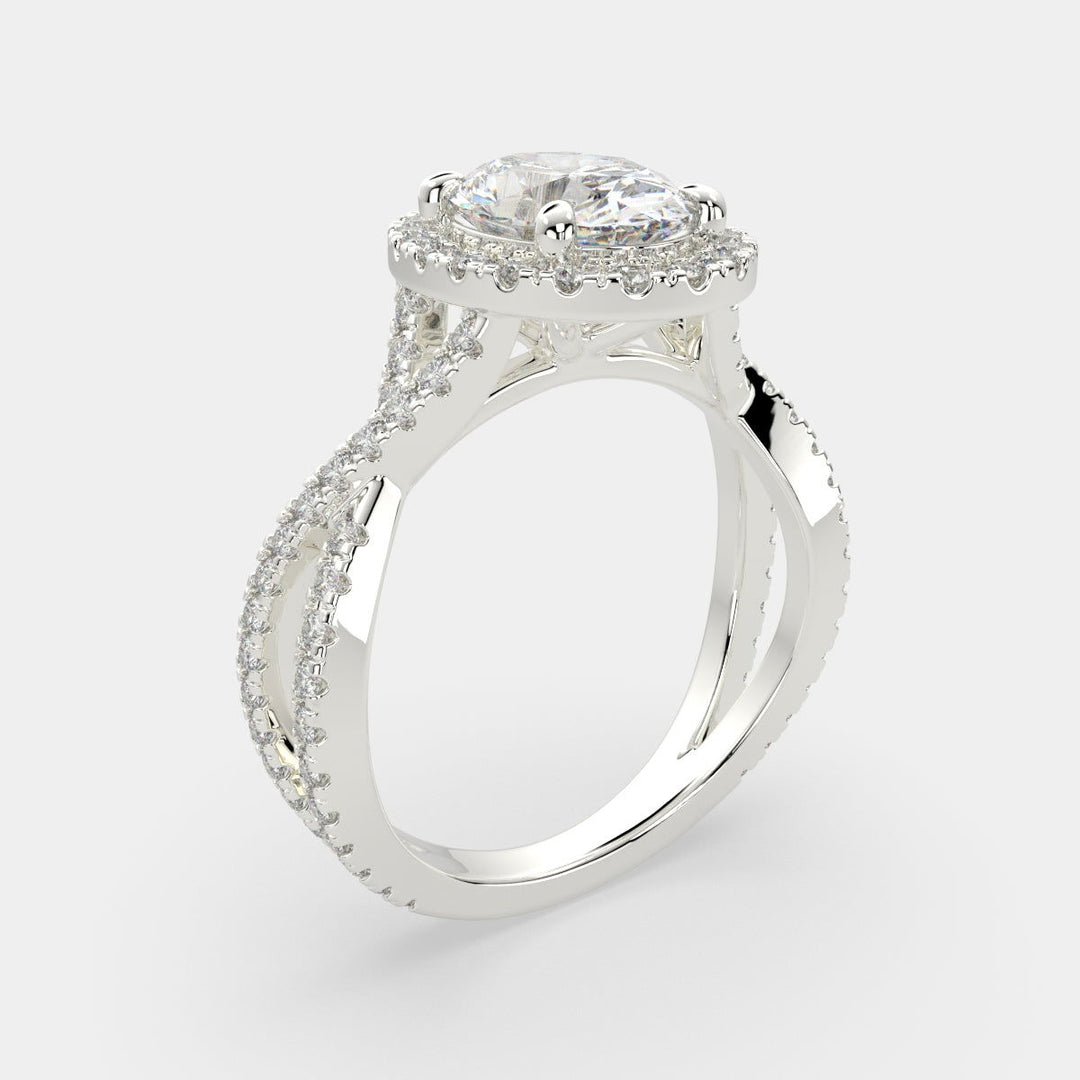 Ophelia Oval Cut Pave Halo Split Shank Engagement Ring Setting - Nivetta