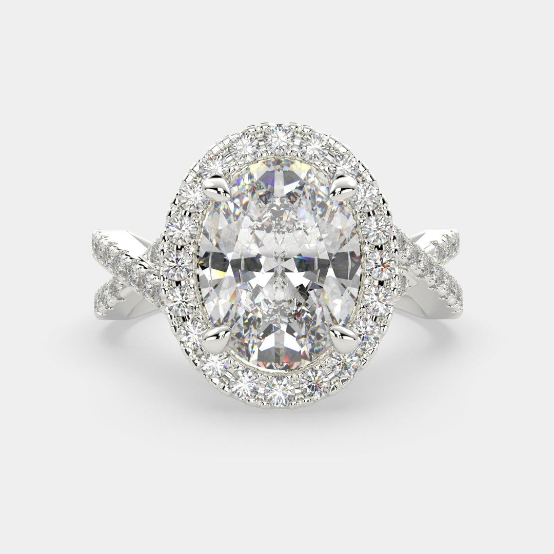 Ophelia Oval Cut Pave Halo Split Shank Engagement Ring Setting - Nivetta