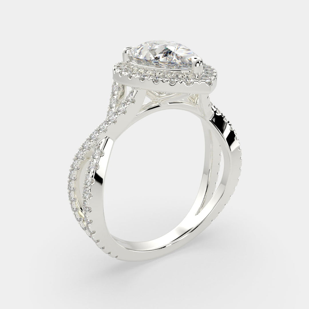 Ophelia Pear Cut Pave Halo Split Shank Engagement Ring Setting - Nivetta
