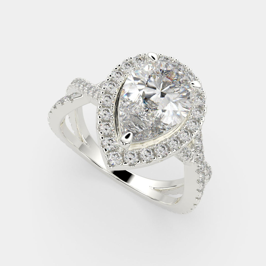 Ophelia Pear Cut Pave Halo Split Shank Engagement Ring Setting - Nivetta