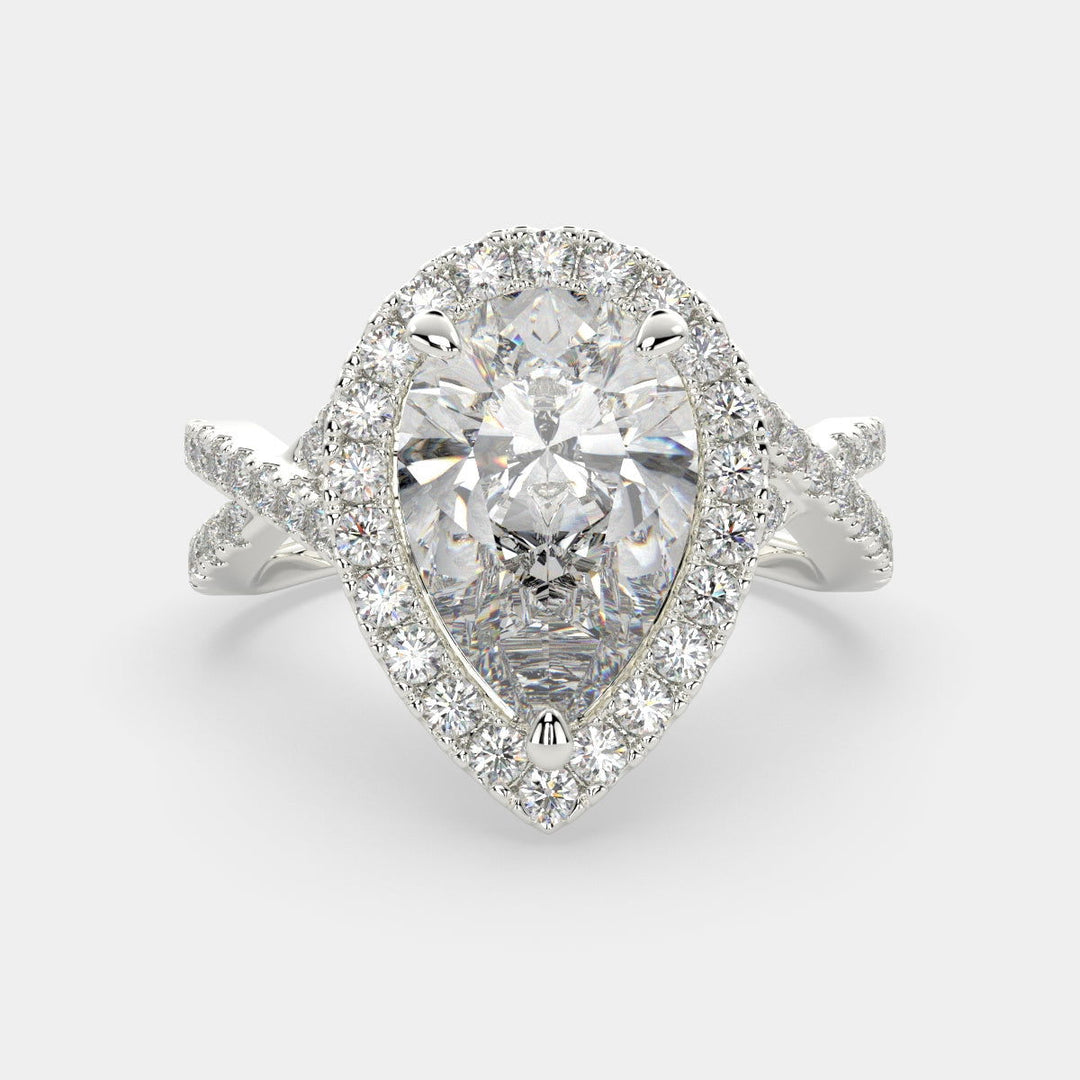 Ophelia Pear Cut Pave Halo Split Shank Engagement Ring Setting - Nivetta