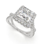 Load image into Gallery viewer, Ophelia Princess Cut Pave Halo Split Shank Engagement Ring Setting - Nivetta