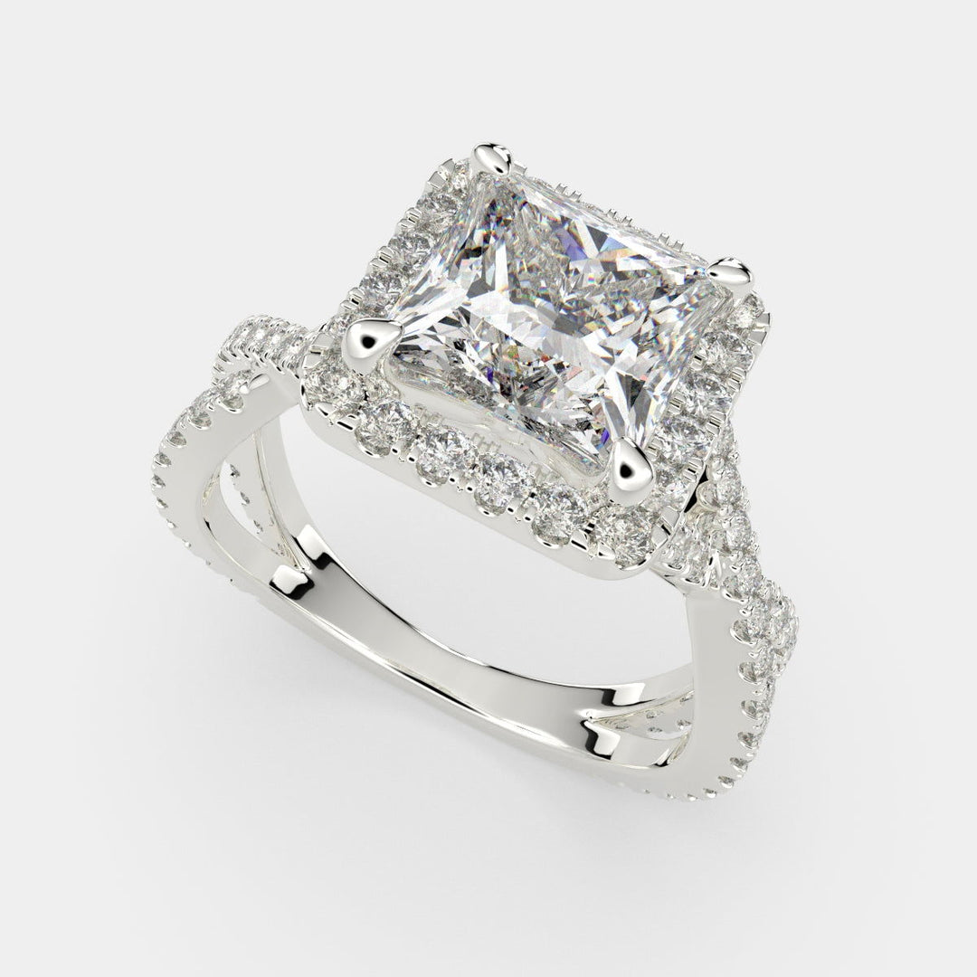 Ophelia Princess Cut Pave Halo Split Shank Engagement Ring Setting - Nivetta