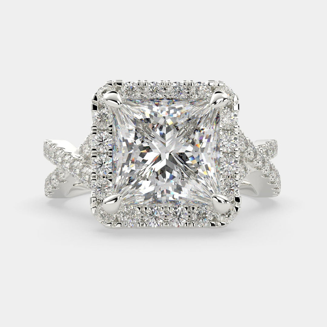 Ophelia Princess Cut Pave Halo Split Shank Engagement Ring Setting - Nivetta