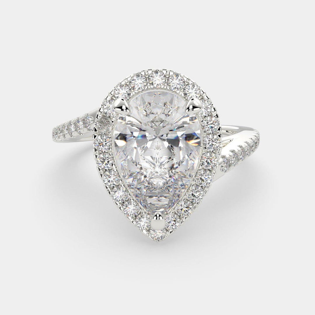 Paloma Pear Cut Pave Halo Engagement Ring Setting - Nivetta
