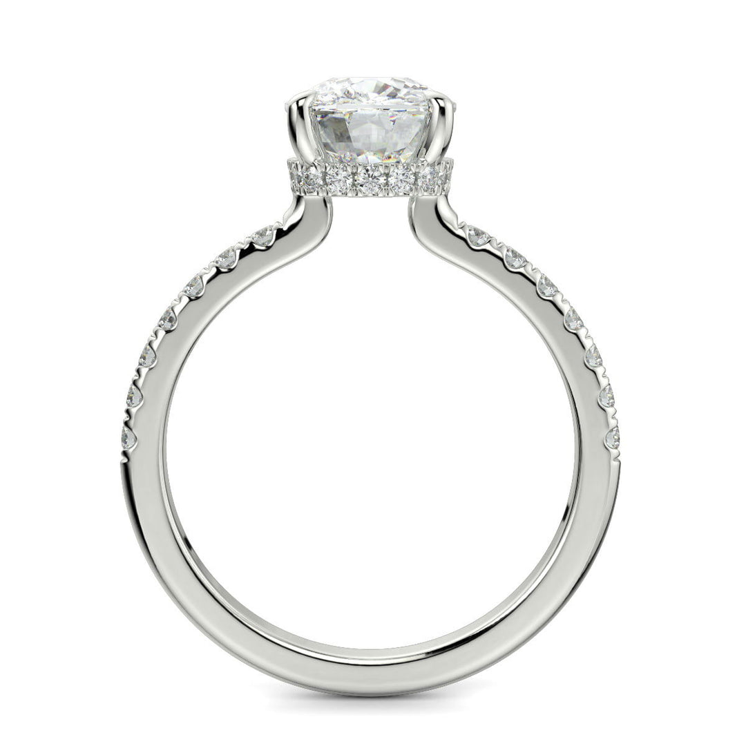 Pauline Cushion Cut Pave Hidden Halo 4 Prong Claw Set Engagement Ring Setting - Nivetta