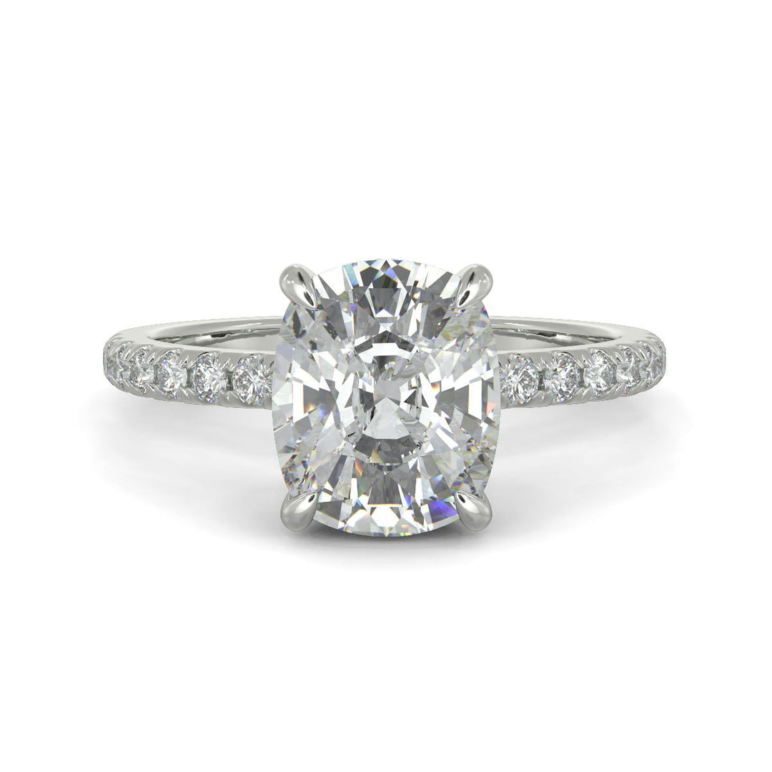 Pauline Cushion Cut Pave Hidden Halo 4 Prong Claw Set Engagement Ring Setting - Nivetta