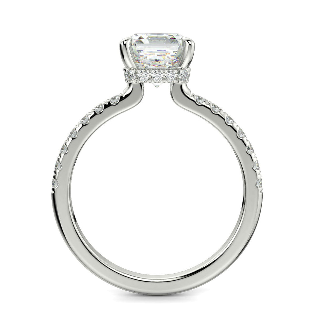 Pauline Emerald Cut Pave Hidden Halo 4 Prong Claw Set Engagement Ring Setting - Nivetta