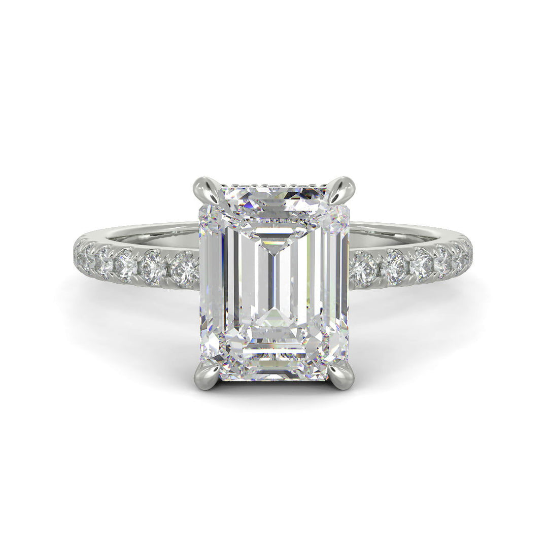 Pauline Emerald Cut Pave Hidden Halo 4 Prong Claw Set Engagement Ring Setting - Nivetta