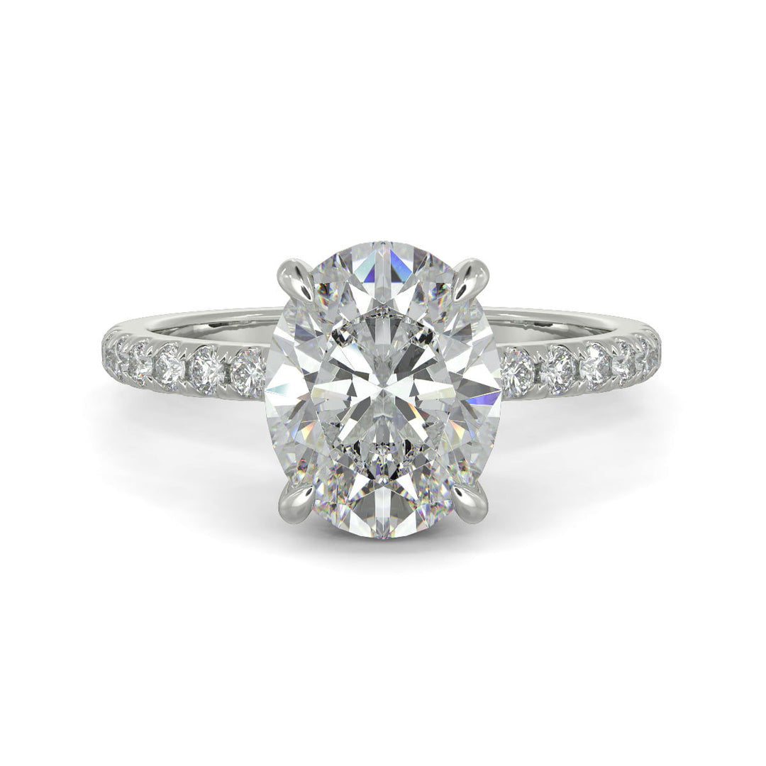 Pauline Oval Cut Pave Hidden Halo 4 Prong Claw Set Engagement Ring Setting - Nivetta