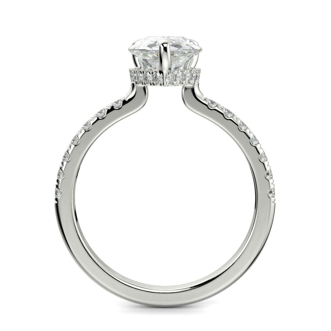 Pauline Pear Cut Pave Hidden Halo 4 Prong Claw Set Engagement Ring Setting - Nivetta