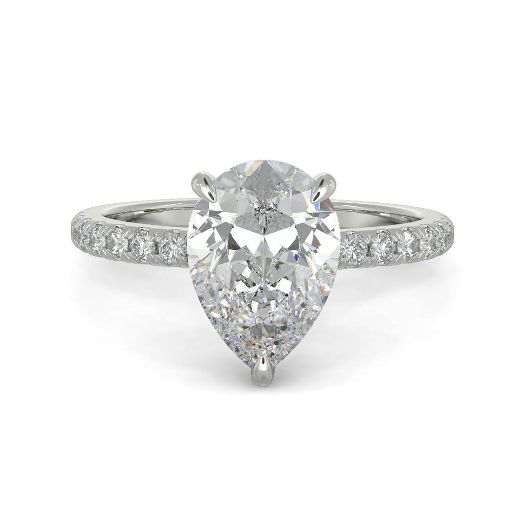 Pauline Pear Cut Pave Hidden Halo 4 Prong Claw Set Engagement Ring Setting - Nivetta