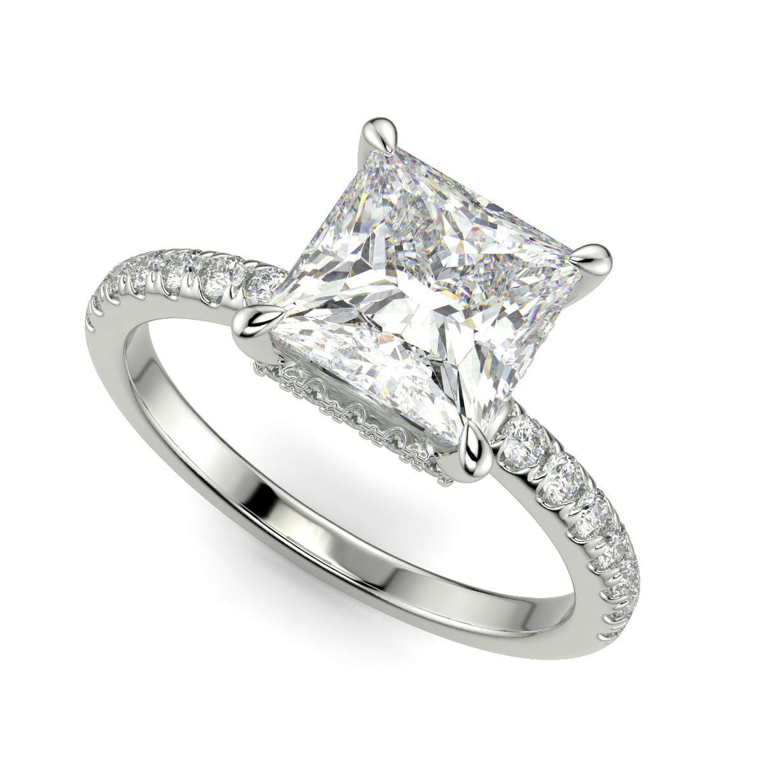 Pauline Princess Cut Pave Hidden Halo 4 Prong Claw Set Engagement Ring Setting - Nivetta