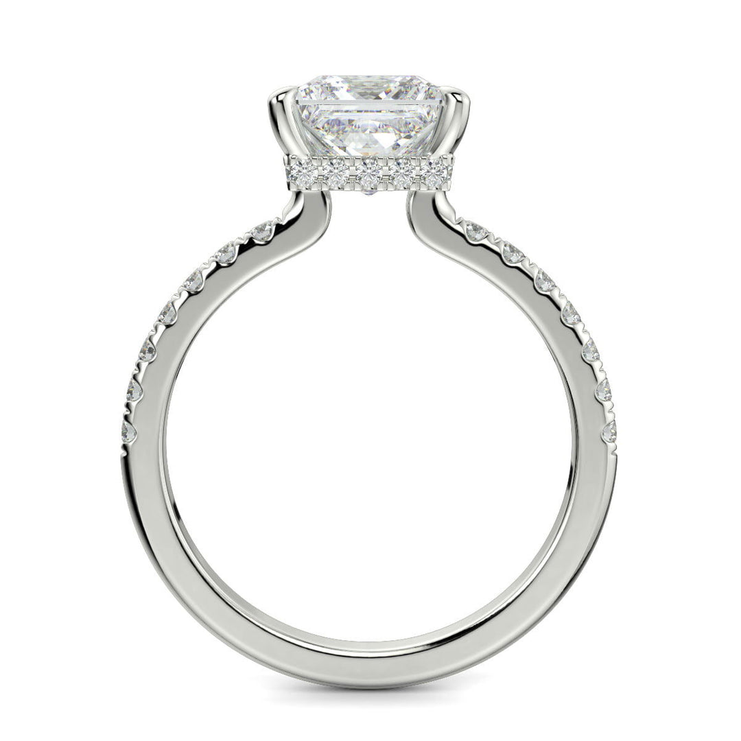 Pauline Princess Cut Pave Hidden Halo 4 Prong Claw Set Engagement Ring Setting - Nivetta