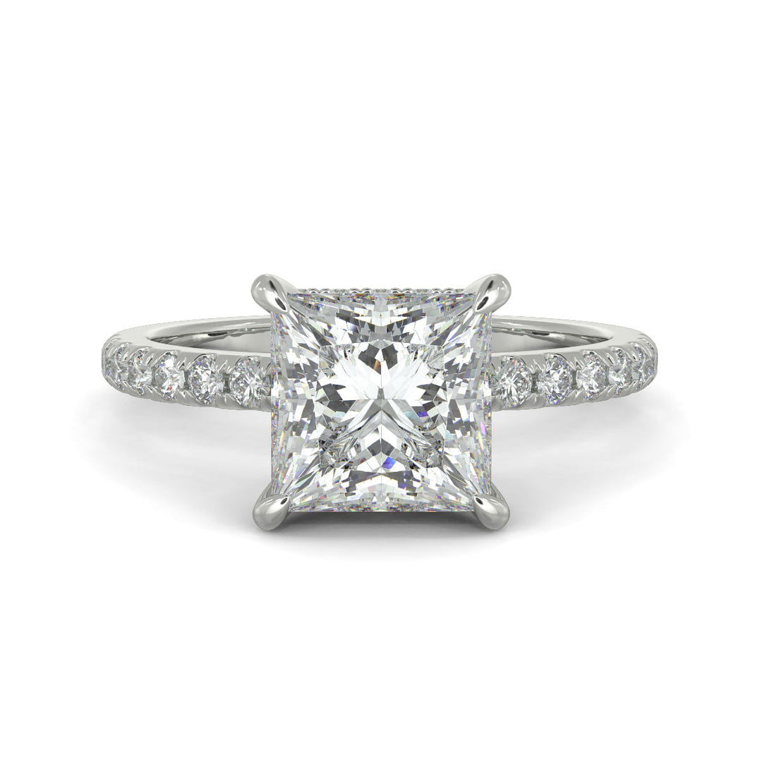 Pauline Princess Cut Pave Hidden Halo 4 Prong Claw Set Engagement Ring Setting - Nivetta