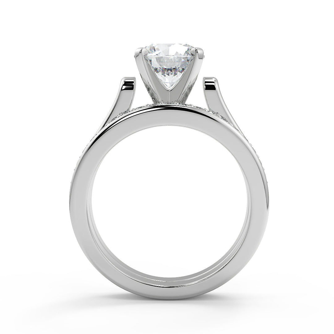 Rebekah 4 Prong Cathedral Solitaire Round Cut Engagement Ring - Nivetta