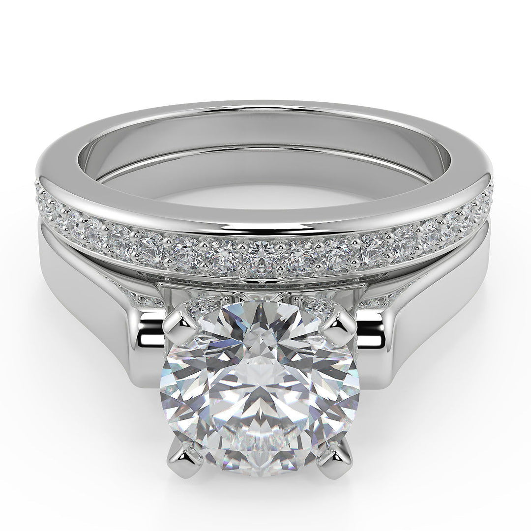Rebekah 4 Prong Cathedral Solitaire Round Cut Engagement Ring - Nivetta