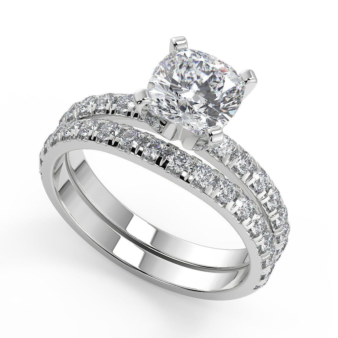 Regan Classic Pave 4 Prong Cushion Cut Diamond Engagement Ring - Nivetta
