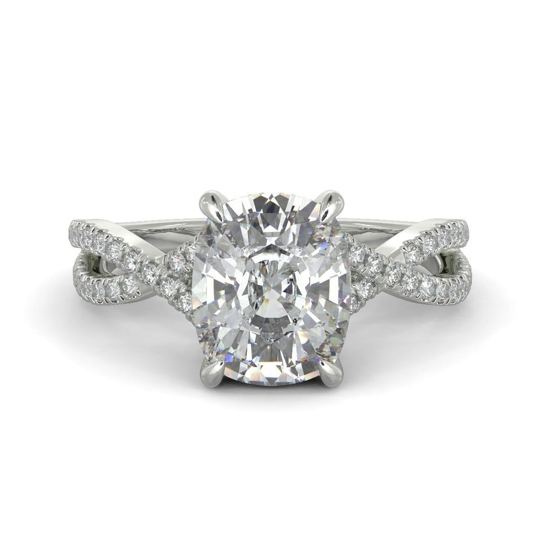 Rosalee Cushion Cut Pave Split Shank Twist Claw Set Engagement Ring Setting - Nivetta