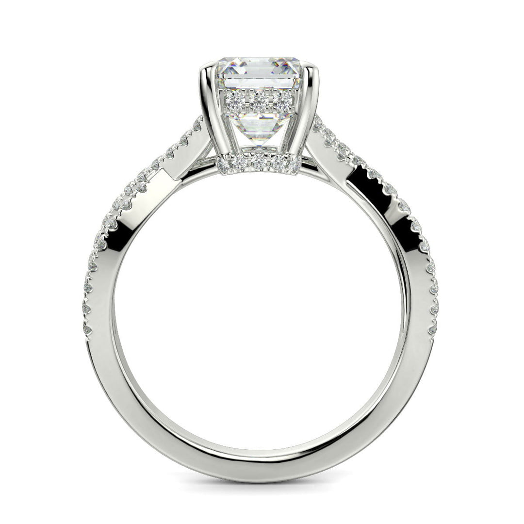Rosalee Emerald Cut Pave Split Shank Twist Claw Set Engagement Ring Setting - Nivetta