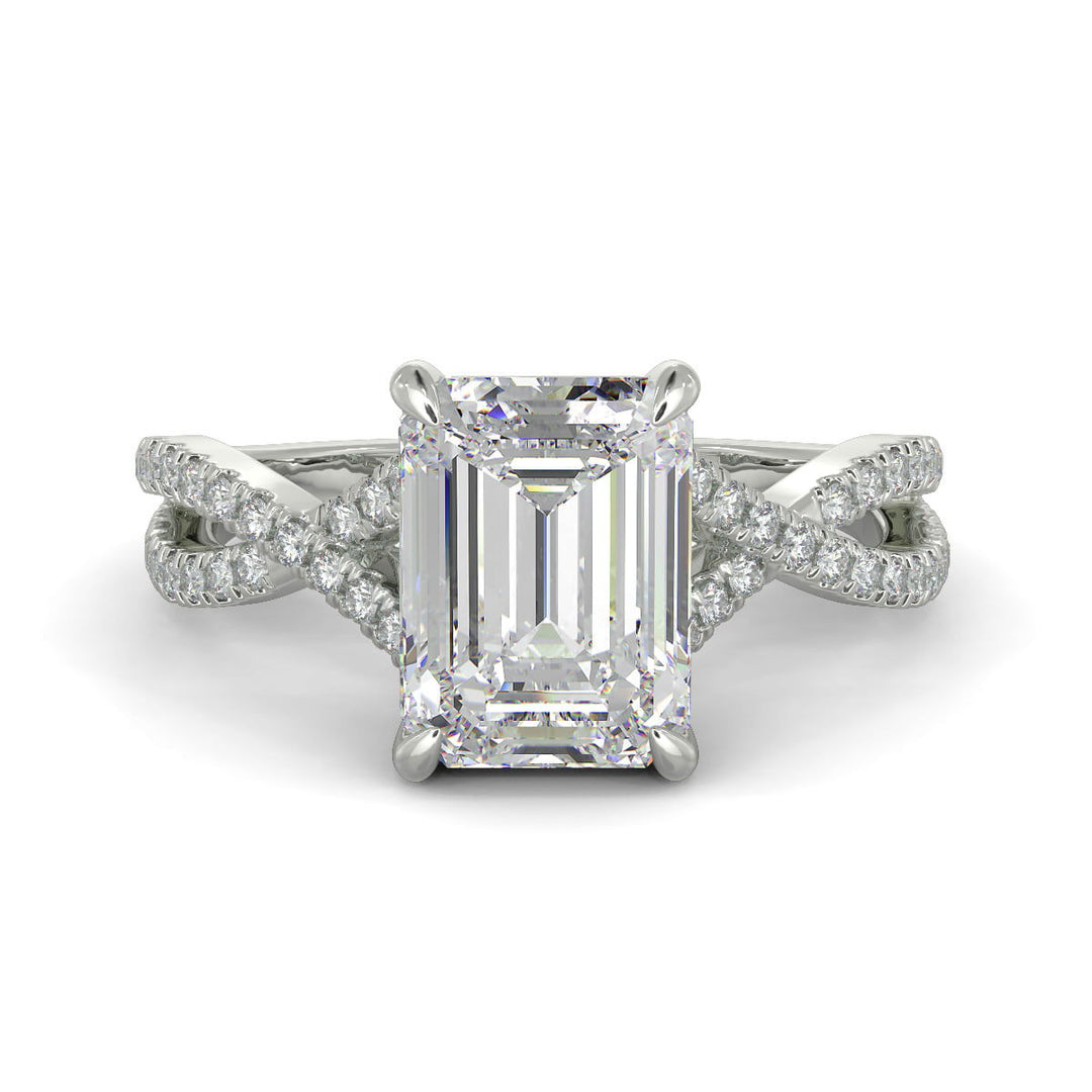 Rosalee Emerald Cut Pave Split Shank Twist Claw Set Engagement Ring Setting - Nivetta