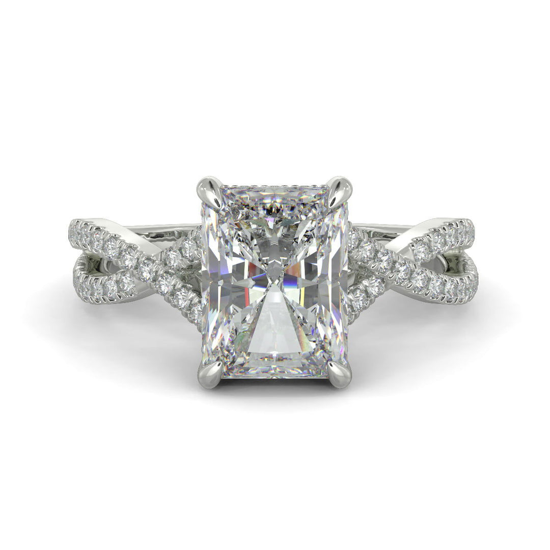 Rosalee Radiant Cut Pave Split Shank Twist Claw Set Engagement Ring Setting - Nivetta