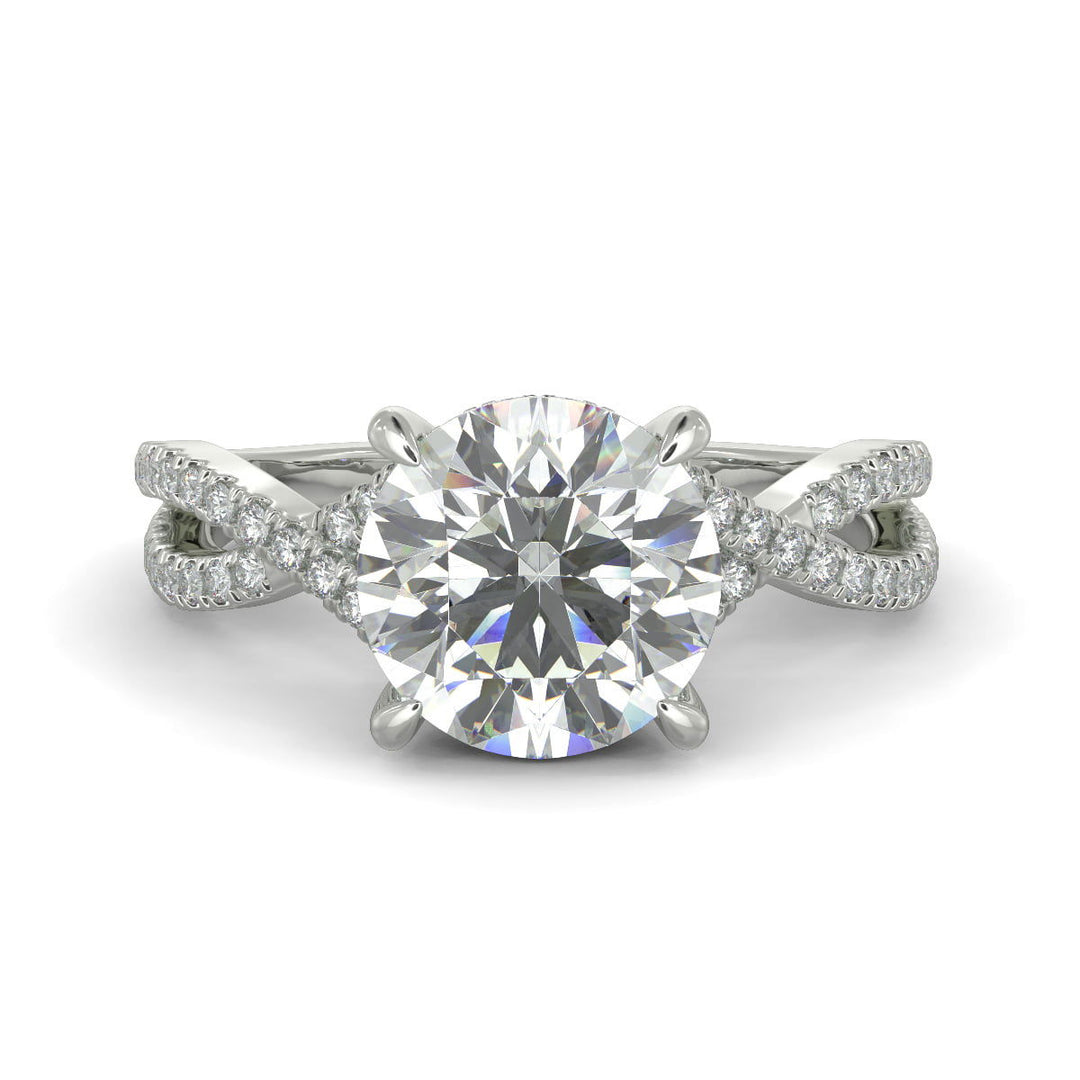 Rosalee Round Cut Pave Split Shank Twist Claw Set Engagement Ring Setting - Nivetta