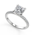 Load image into Gallery viewer, Roselyn French Pave Flush Fit 4 Prong Cushion Cut Diamond Engagement Ring - Nivetta