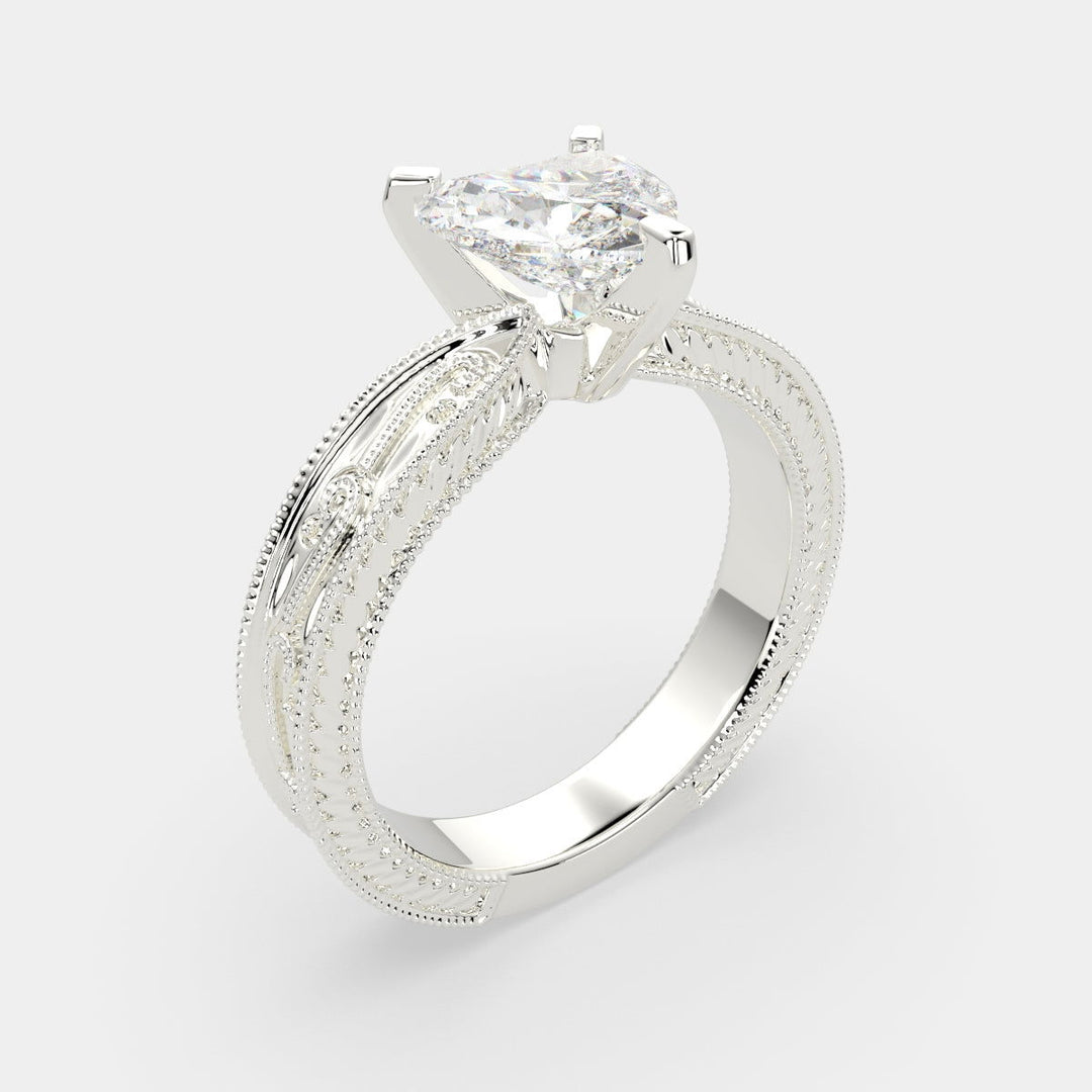 Sabrina Heart Cut Solitaire Hand Engraved Milgrain Engagement Ring Setting - Nivetta