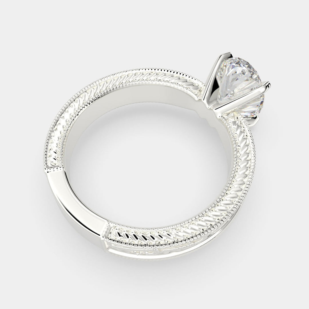 Sabrina Oval Cut Solitaire Hand Engraved Milgrain Engagement Ring Setting - Nivetta