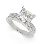 Load image into Gallery viewer, Sabrina Princess Cut Solitaire Hand Engraved Milgrain Engagement Ring Setting - Nivetta