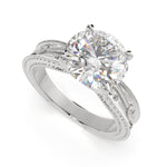 Load image into Gallery viewer, Sabrina Round Cut Solitaire Hand Engraved Milgrain Engagement Ring Setting - Nivetta