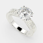 Load image into Gallery viewer, Sabrina Round Cut Solitaire Hand Engraved Milgrain Engagement Ring Setting - Nivetta