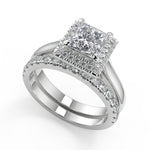 Load image into Gallery viewer, Sage Halo 4 Prong Princess Cut Diamond Engagement Ring - Nivetta