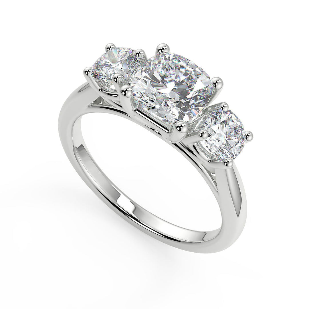 Sherlyn 3 Stone Solitaire Cushion Cut Diamond Engagement Ring - Nivetta