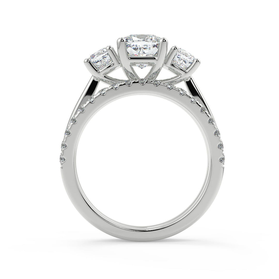 Sherlyn 3 Stone Solitaire Cushion Cut Diamond Engagement Ring - Nivetta