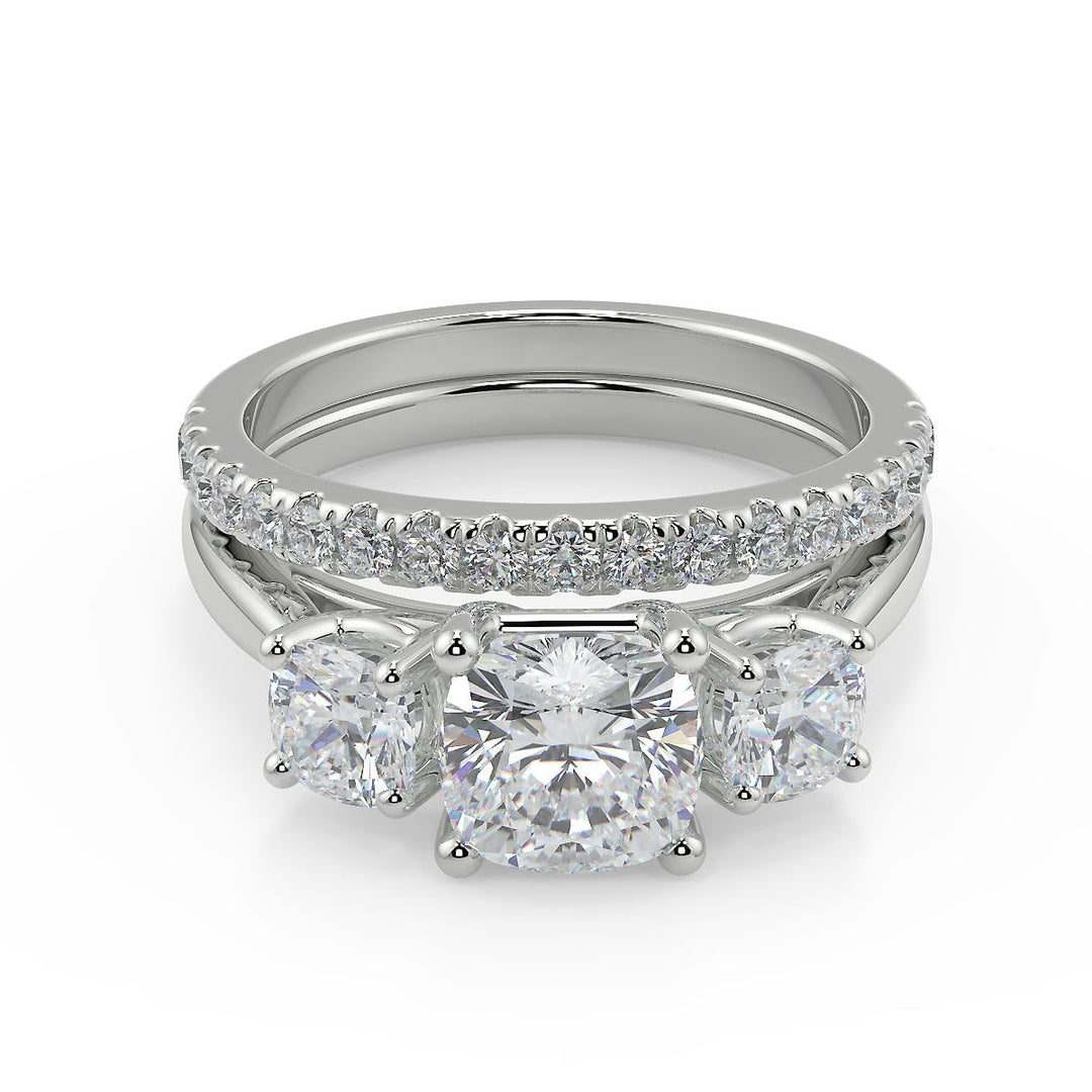 Sherlyn 3 Stone Solitaire Cushion Cut Diamond Engagement Ring - Nivetta