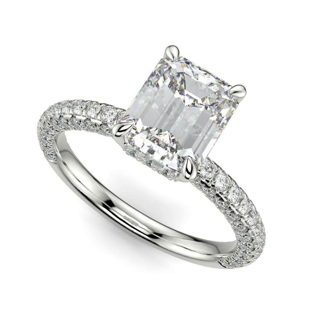 Sonya Emerald Cut Pave Hidden Halo Engagement Ring Setting - Nivetta