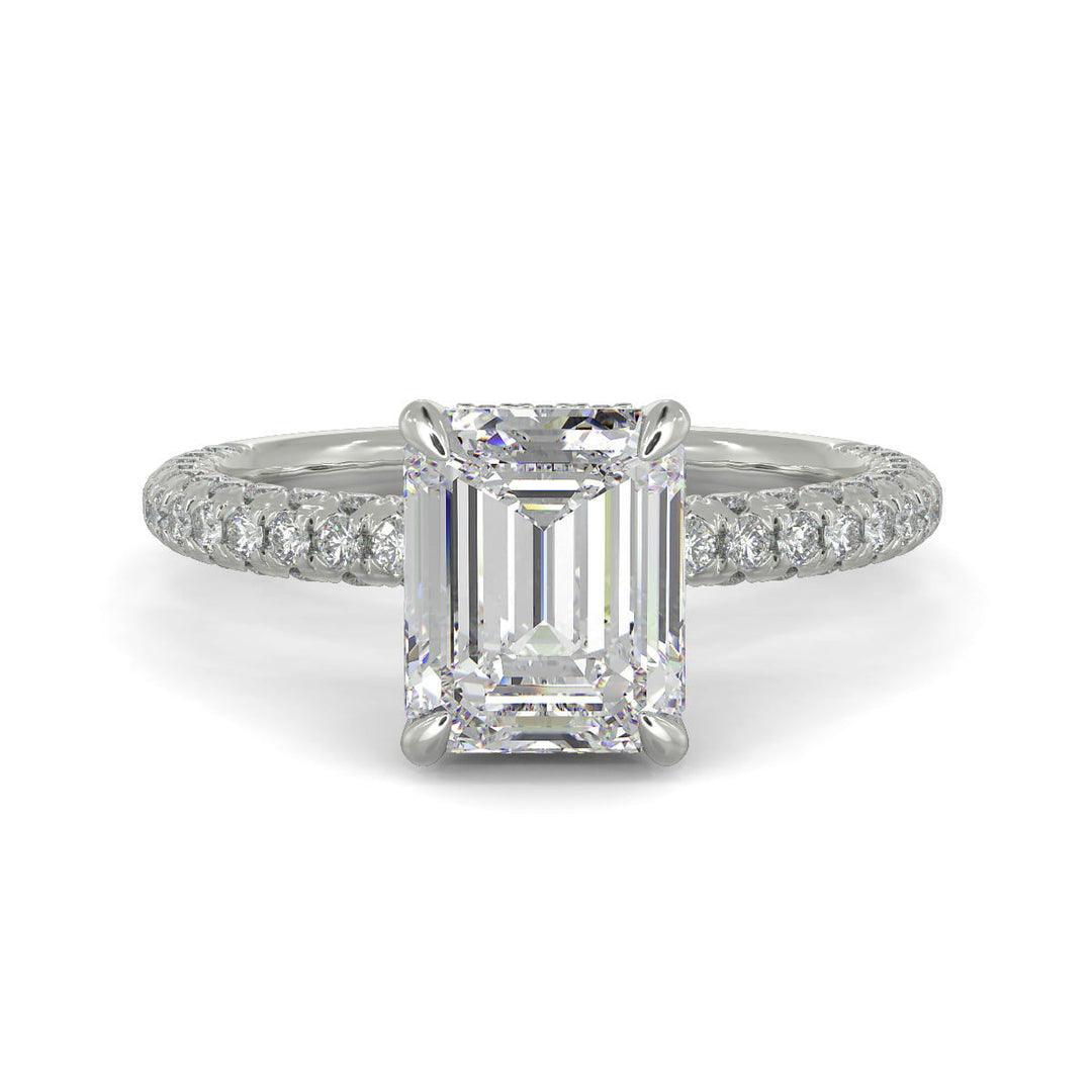 Sonya Emerald Cut Pave Hidden Halo Engagement Ring Setting - Nivetta