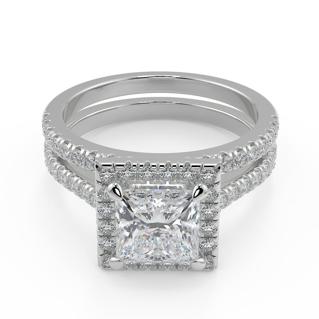 Susan Classic Pave Halo Princess Cut Diamond Engagement Ring - Nivetta