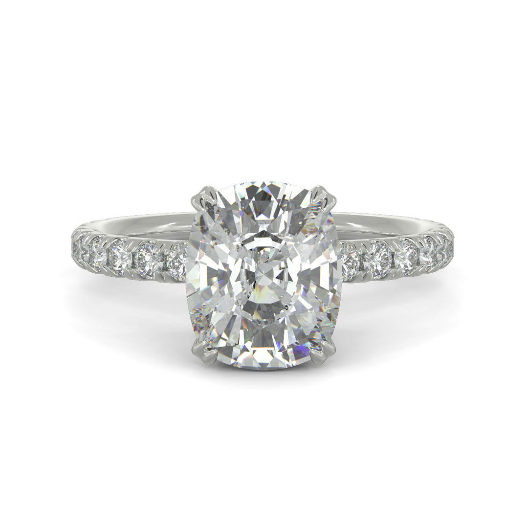 Sylvie Cushion Cut Pave Hidden Halo 4 Prong Claw Set Engagement Ring Setting - Nivetta