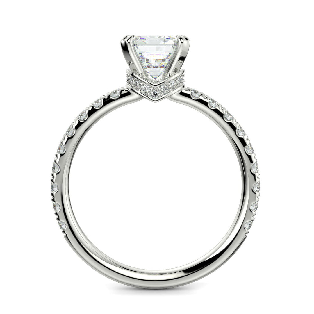 Sylvie Emerald Cut Pave Hidden Halo 4 Prong Claw Set Engagement Ring Setting - Nivetta