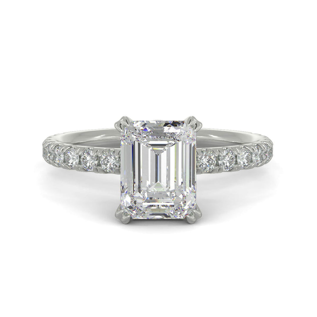 Sylvie Emerald Cut Pave Hidden Halo 4 Prong Claw Set Engagement Ring Setting - Nivetta