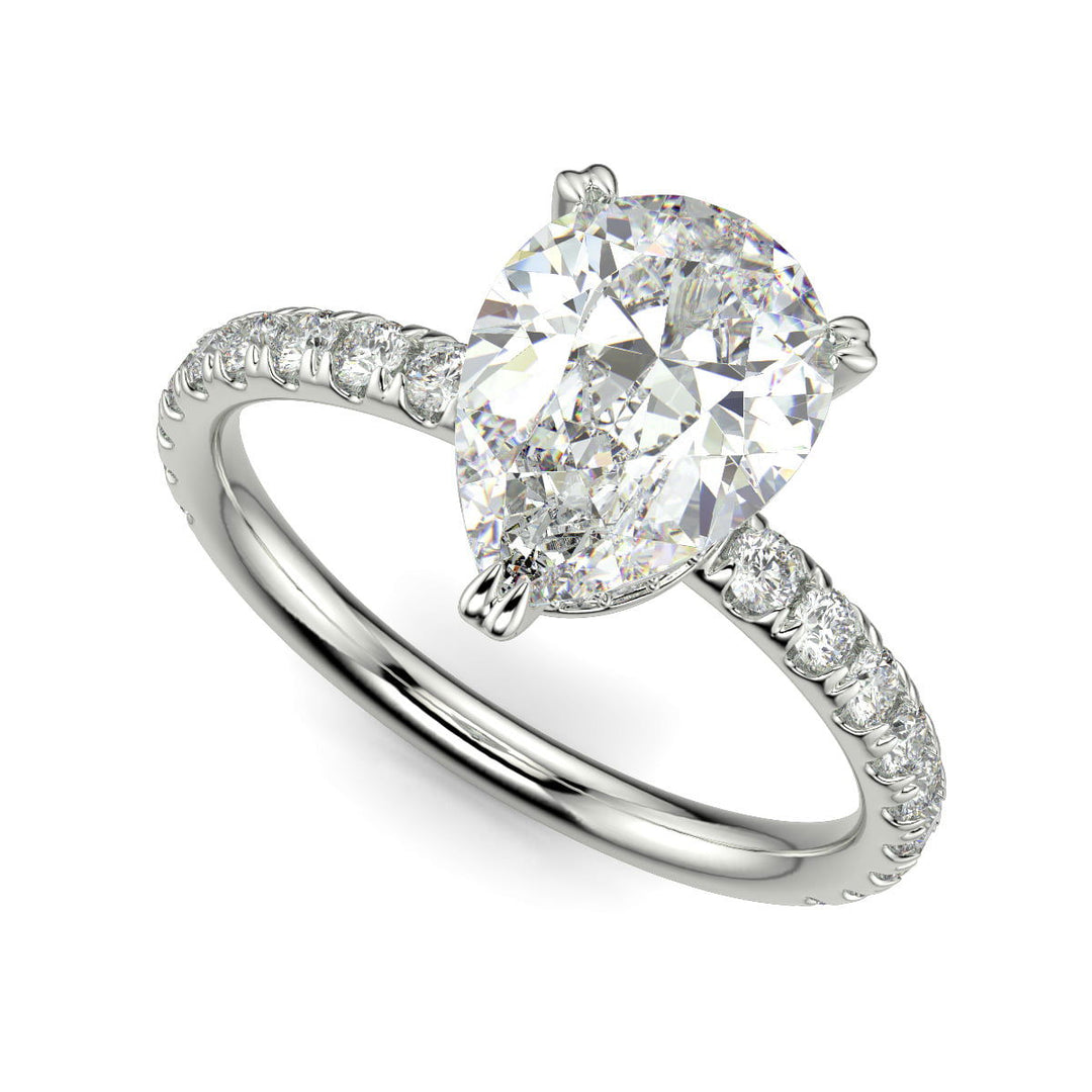 Sylvie Pear Cut Pave Hidden Halo 4 Prong Claw Set Engagement Ring Setting - Nivetta