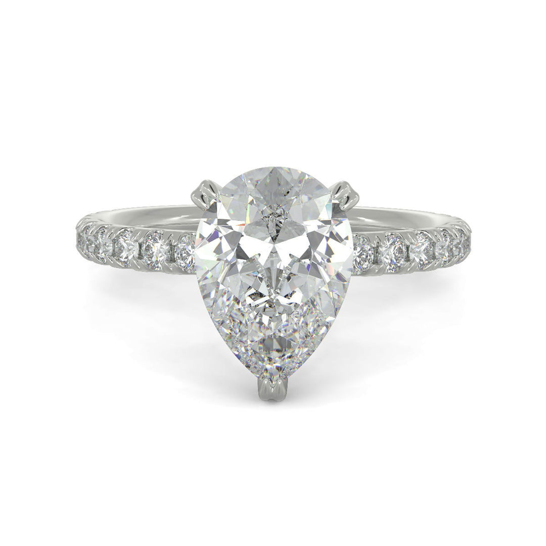 Sylvie Pear Cut Pave Hidden Halo 4 Prong Claw Set Engagement Ring Setting - Nivetta