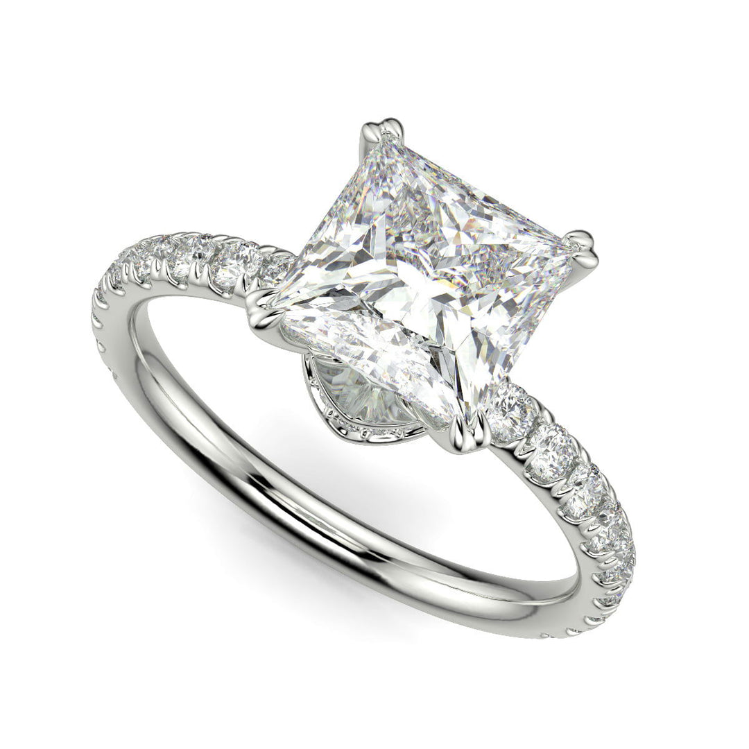 Sylvie Princess Cut Pave Hidden Halo 4 Prong Claw Set Engagement Ring Setting - Nivetta