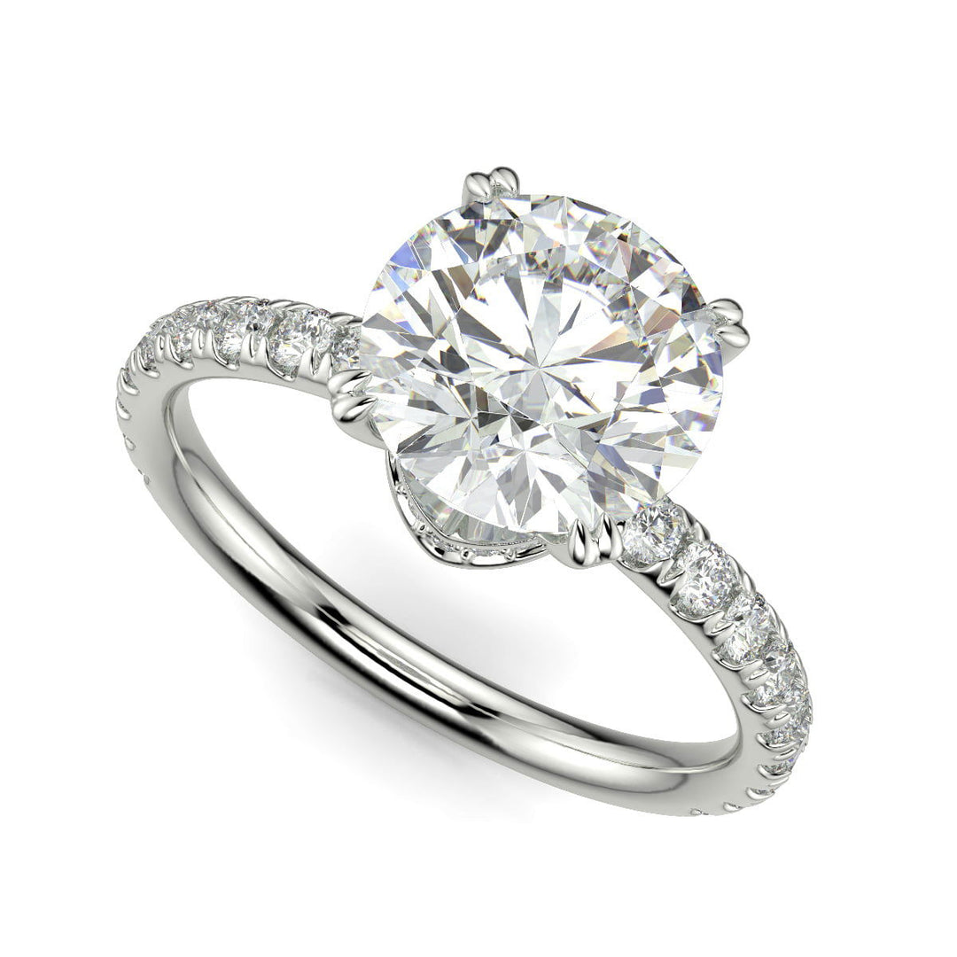 Sylvie Round Cut Pave Hidden Halo 4 Prong Claw Set Engagement Ring Setting - Nivetta