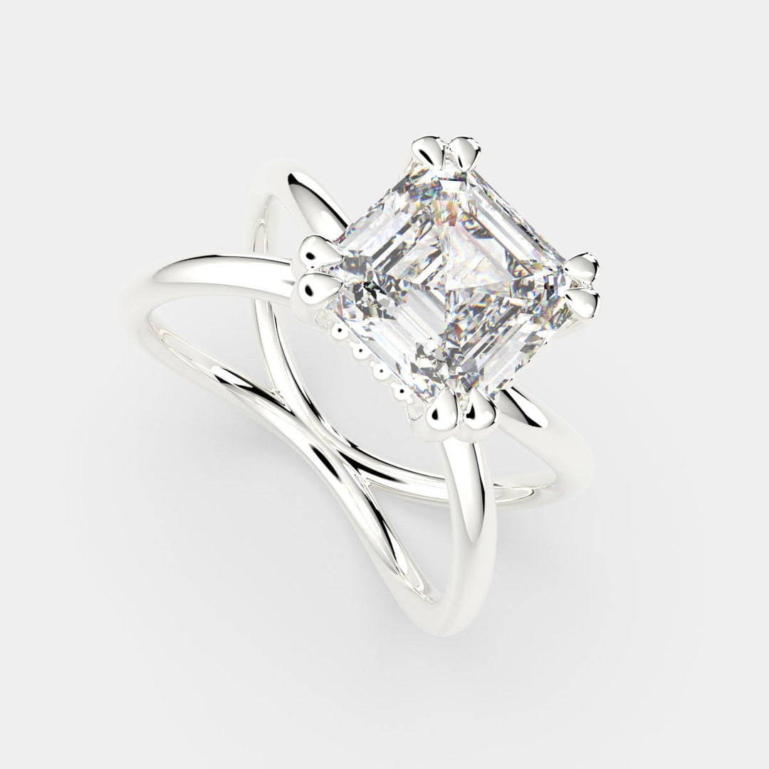 Tatiana Emerald Cut Solitaire Split Shank Engagement Ring Setting - Nivetta
