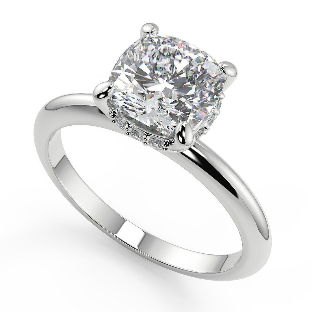Teagan 4 Prong Crown Solitaire Cushion Cut Engagement Ring - Nivetta