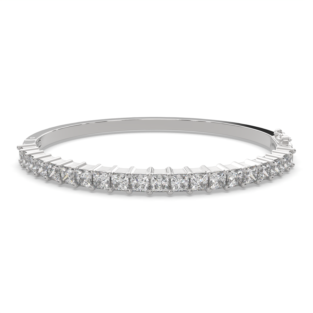 Thessaly Princess Cut Diamond Bangle Bracelet Shared Prong Hinged (4 ctw) - Nivetta